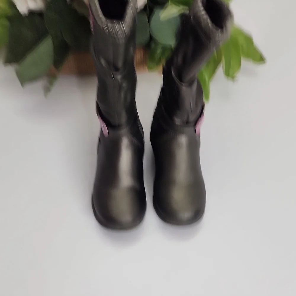Black Kids Tall Boots with Pink Accent